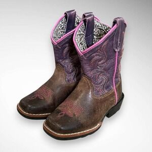 DAN POST Girls' Majesty Brown and Purple‎ Leather Wester Boots Size 6D